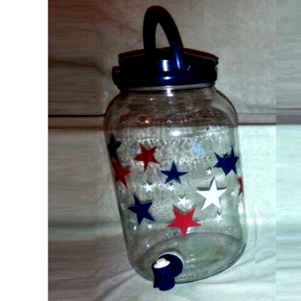 Vintage 4 JULY  Dispenser Glass Beverage (Jar Drink Pitcher) Made In USA - Picture 3 of 4